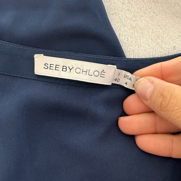 See by Chloé 100% Silk Navy Sleeveless Shift Dress Designer Dark Navy Blue US 4 - Picture 5 of 11